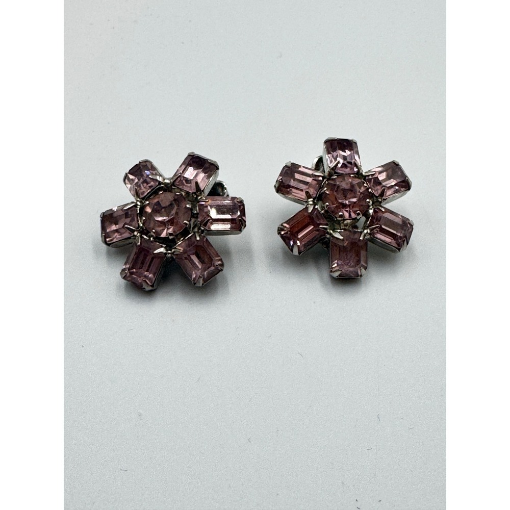 Vintage Weiss Light Pink Floral Starburst Clip On Earrings Silver Tone